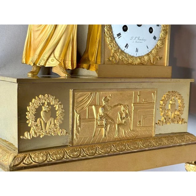 Traditional 19th Century Gilt Bronze French Empire Table/Chimney Clock For Sale - Image 3 of 12