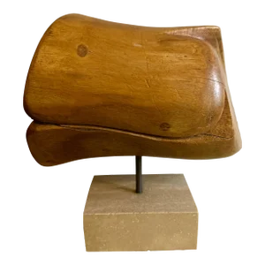 Vintage Signed Pedro Hernandez Wood Sculpture on Stone Base-1983