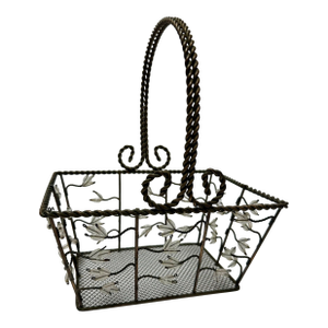 Vintage Late 20th Century Aged Iron and Acrylic Leaf Accent Basket With Handle