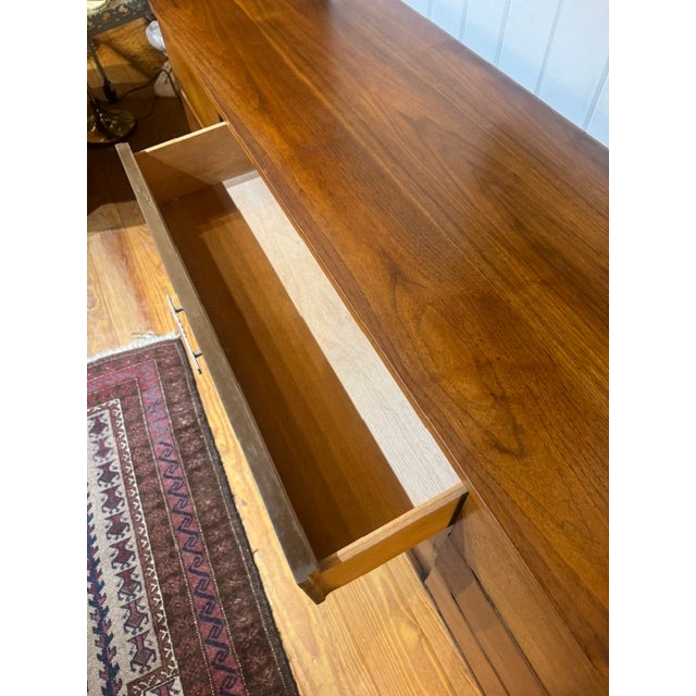 MCM Vintage Walnut Lowboy Dresser With 9 Drawers and Bow Tie Pulls For Sale - Image 9 of 12
