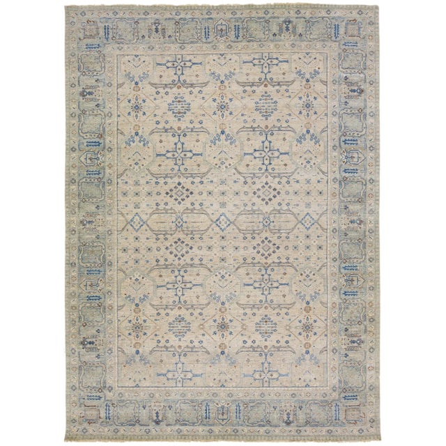 Beige 2010s Beige Modern Indian Handmade Geometric Wool Rug by Apadana For Sale - Image 8 of 8