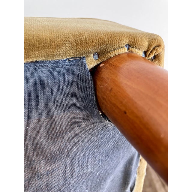 Mid-Century Modern Needlepoint & Chartreuse Velvet Footstool — Vintage Square Ottoman With Tapered Walnut Legs and Brass Ferrule Accents For Sale - Image 17 of 18