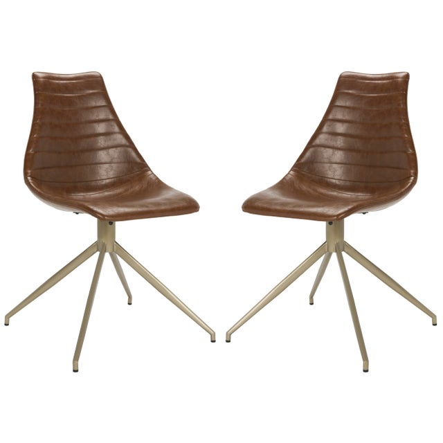 Bailey Mid Century Modern Leather Swivel Dining Chair in Light Brown & Brass - a Pair For Sale - Image 10 of 10