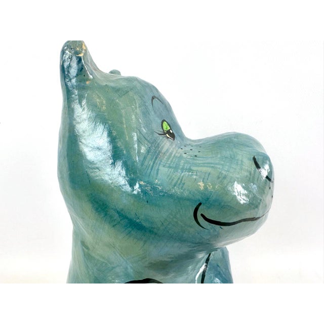 Vintage Hand-Painted Paper Mâché Seated Hippo, 1960s, in Very Good conditions. Designed 1960 to 1969