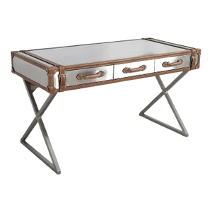 Pasargad Home Brookline Stainless Steel With Leather Desk, Brown