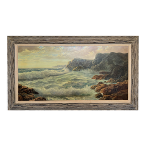 Large Vintage Coastal Seascape Oil Painting Signed Pierro Ocean Waves Framed