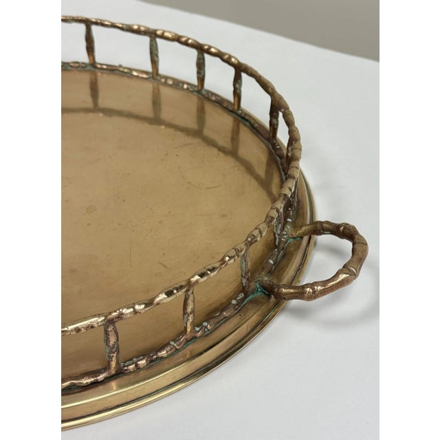 Metal Vintage Round Brass Faux Bamboo Gallery Tray For Sale - Image 7 of 7