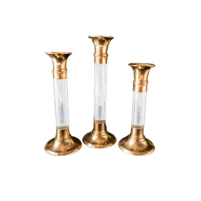 Vintage Lucite & Brass Candle Holders Set of 3 Chairish