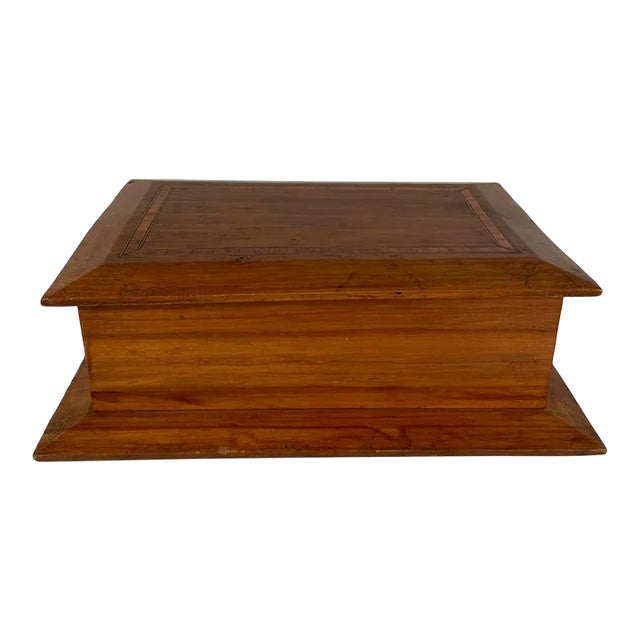 1970s Solid Teakwood Artisan Marquetry Letter Box For Sale