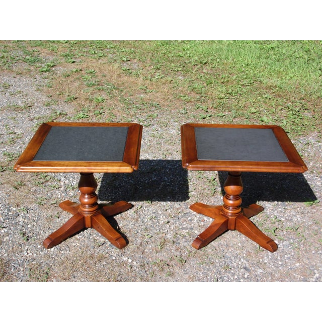 Vintage Pair Statton Oldtowne Solid Cherry Stone Top Pedestal End Tables For Sale - Image 13 of 13