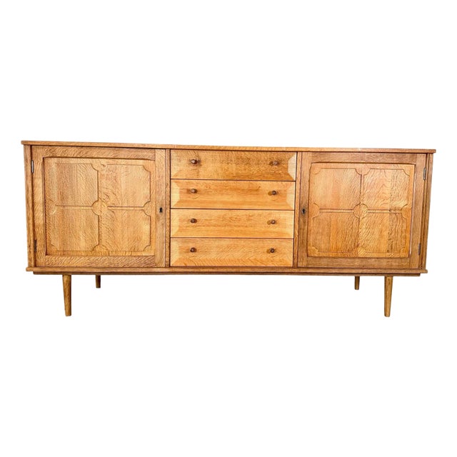 Henning Kjaernulf Mid Century Danish Oak Carved Brutalist Credenza For Sale
