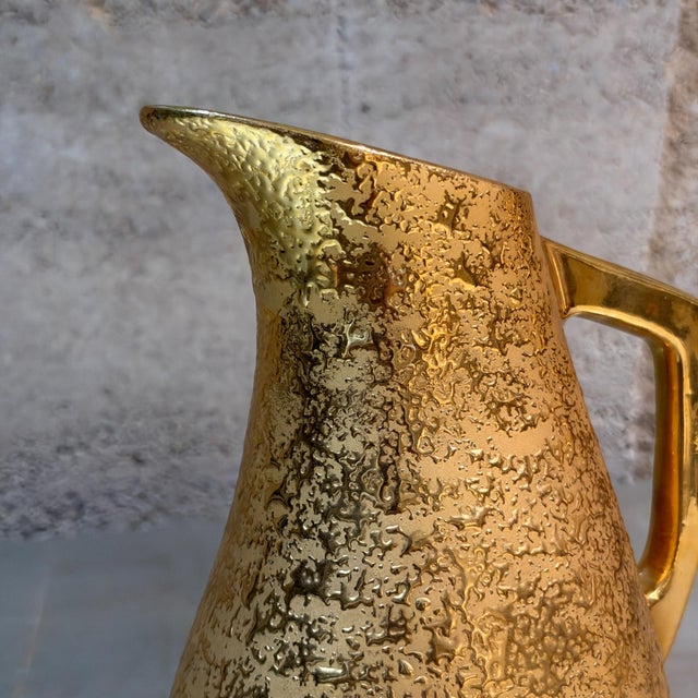 Vintage Mid-Century Modern 22k Weeping Bright Gold Ceramic Pitcher Le Mieux For Sale - Image 4 of 14