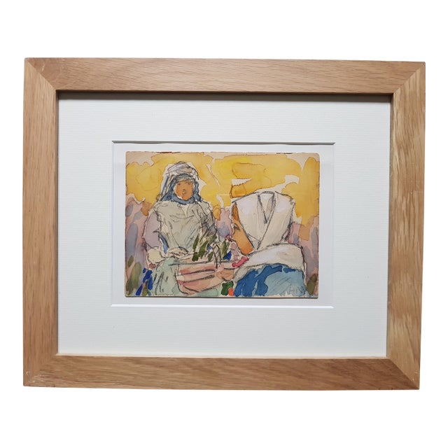 Moret Henry - Pont Aven - Watercolor Painting - Two Women in Brittany - Framed - Late 19th Century For Sale