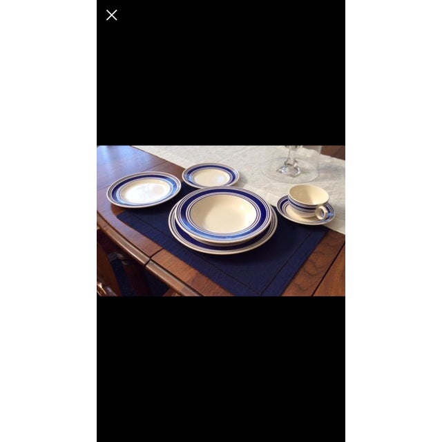 Rustic Ralph Lauren Farmstead Ticking Blue Dinnerware, 4 Settings For Sale - Image 3 of 5