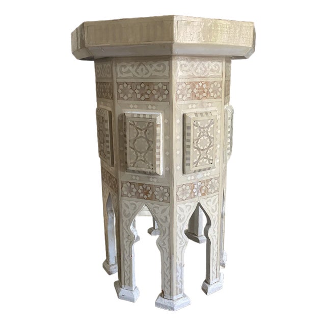Vintage Moroccan Style Inlaid Octagonal Storage Table For Sale