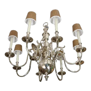 Vintage Colonial Style Silver Eight Arm Chandelier