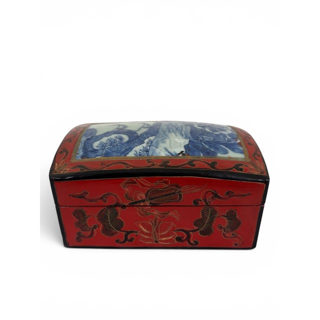 Chinese Antique Lacquered Chinese Porcelain Shard Box For Sale - Image 3 of 9