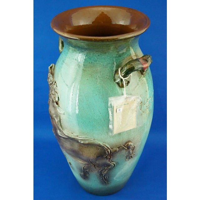 Large Futuristic Modern Majolica Vase with Horses Relief by Umberto Ghersi, Albisola, Italy, 1950s For Sale - Image 12 of 18