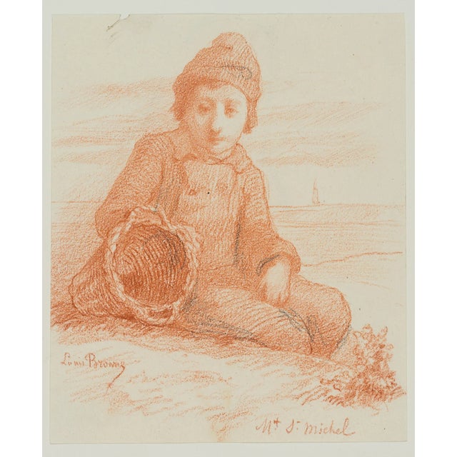 Louis Browne (19th century): Fisher boy sitting on the beach, c. 1853, Red chalk drawingTechnique: Red chalk drawing and...
