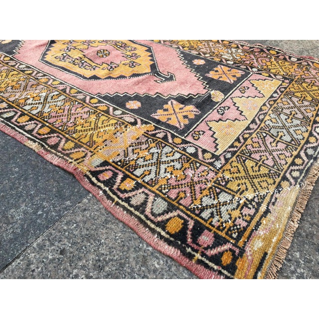 Yellow Distressed Vintage Floral Turkish Rug - 2′11″ × 4′11″ For Sale - Image 8 of 11
