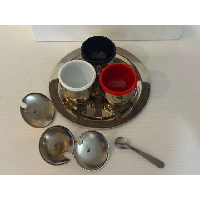 Mid 20th Century Pair of Mid-Century Modern Chrome Condiment Servers With Original Spoons and Trays - 16 pcs For Sale - Image 9 of 12