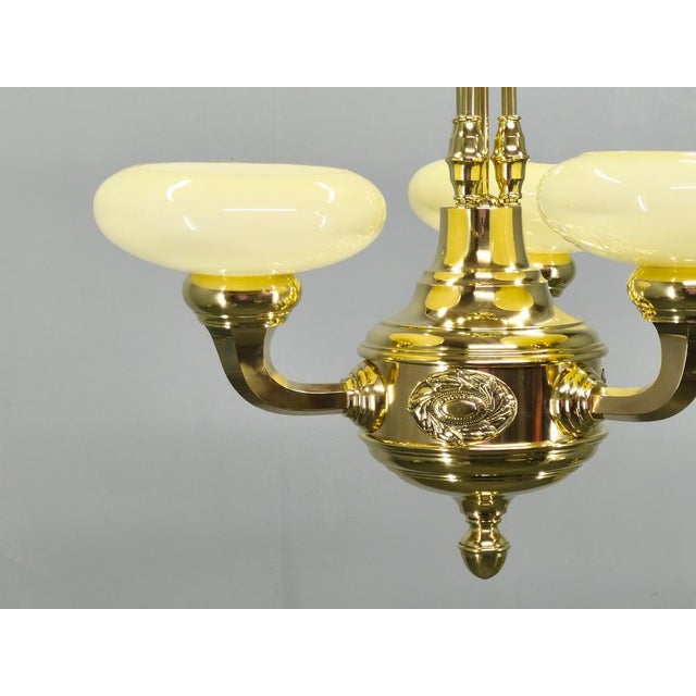 Neoclassical Art Deco Brass Chandelier, Czechoslovakia, 1930s For Sale - Image 4 of 13