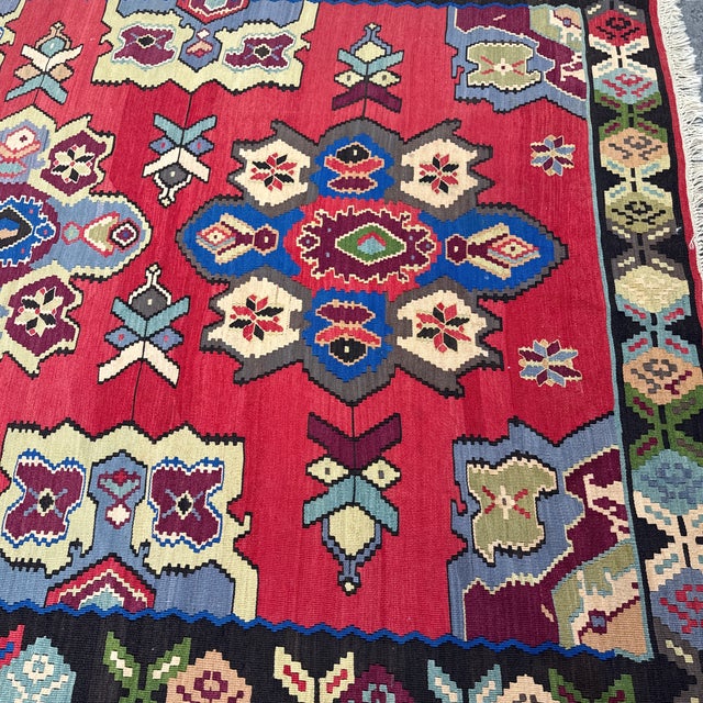 Late 20th Century 7ft 2in × 10ft 4in Turkish Kilim Area Rug With Geometric Medallion Pattern For Sale - Image 5 of 12