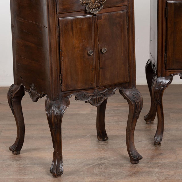 Pair, Early 20th Century Portuguese Walnut Small Cabinets or Nightstands For Sale - Image 9 of 11