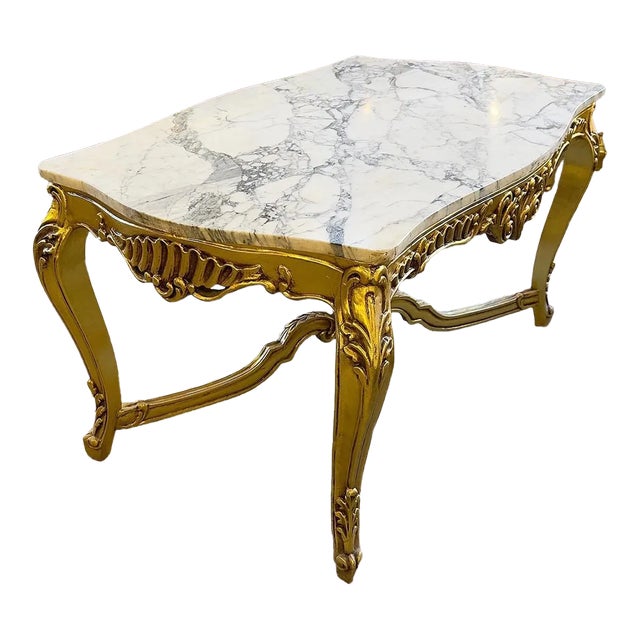Louis XV Style White Marble Topped Gold Dining Table For Sale