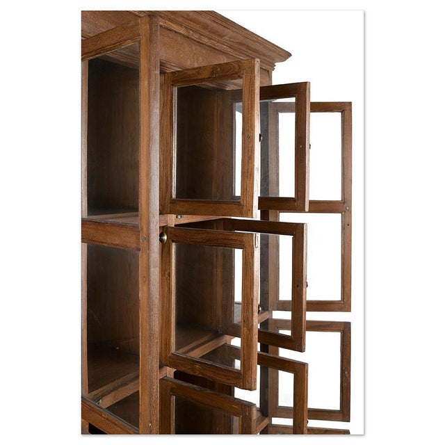 Brown Solid Wood Cabinet with 16 Glazed Compartments For Sale - Image 8 of 10