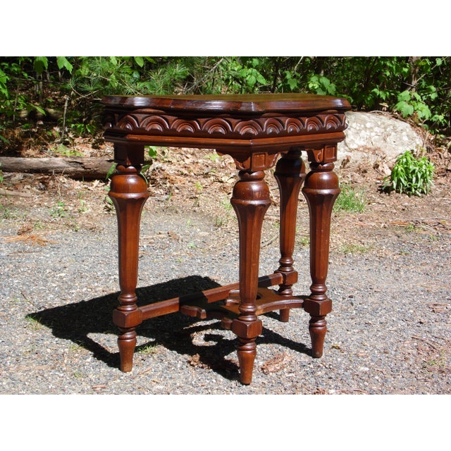 Vintage Jacobean Spanish Revival Style Solid Walnut Entry Table Demilune Table For Sale - Image 9 of 11