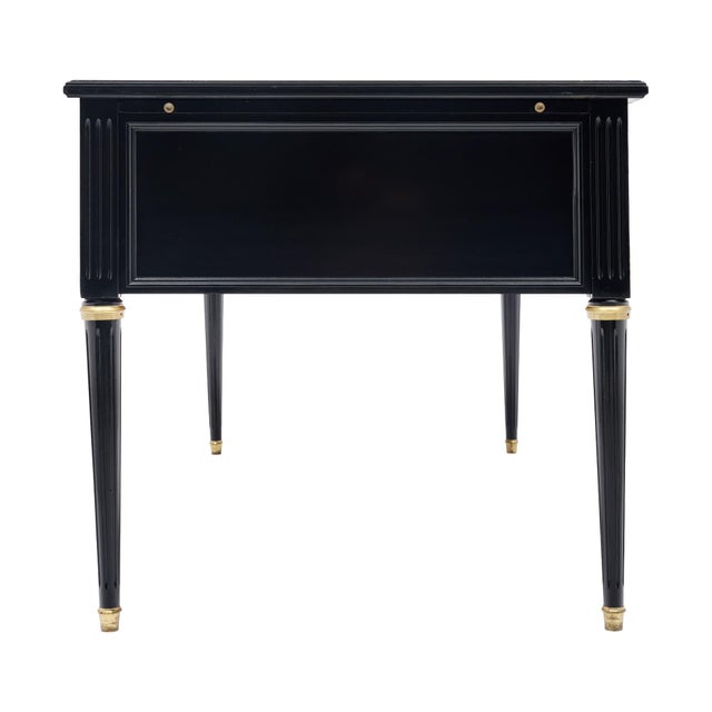 Classic, French Louis XVI Writing Desk, Ebonized Mahogany, Leather For Sale - Image 9 of 9