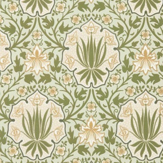 Morris & Co. Iris & Rose Wallpaper in Bayleaf/Weld- a sample For Sale