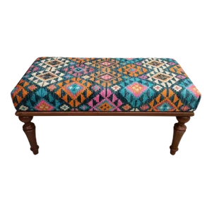 Turkish Rug Print Fabric Upholstered Piano Bench