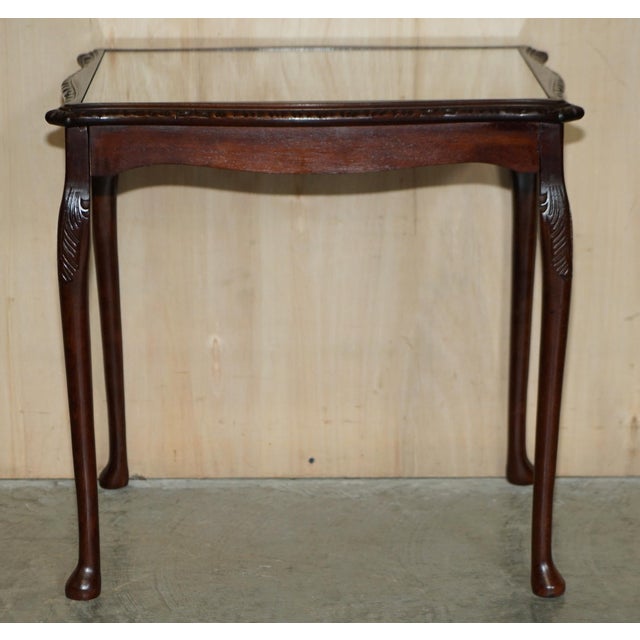 Vintage Gold Leaf Embossed Nesting Tables with Brown Leather Tops, Set of 3 For Sale - Image 12 of 18