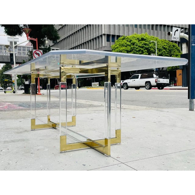 Metal Charles Hollis Jones Lucite & Brass Dining Table From the "Metric" Collection, For Sale - Image 7 of 13