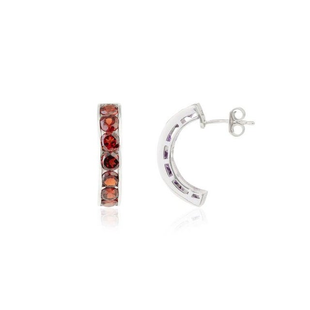 Pave Set Garnet Huggie Earrings in 925 Sterling Silver- 2 Pieces For Sale - Image 6 of 10