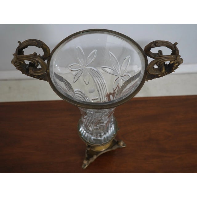 1900 - 1909 Pair of Victorian Era Regency Bronze Mounted Crystal Vases For Sale - Image 5 of 9