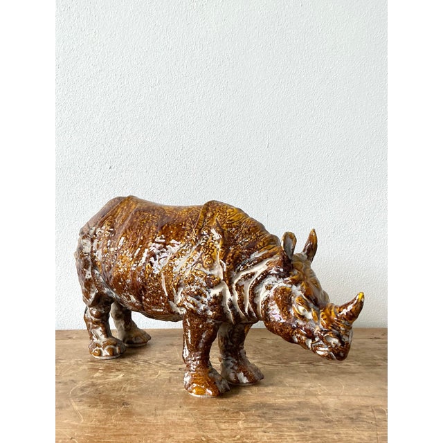 Vintage 60s Italian Glazed Ceramic Rhino For Sale - Image 10 of 12