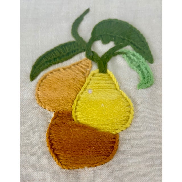 Yellow Embroidered Trio of Pears Fabric Art Wall Hanging For Sale - Image 8 of 12