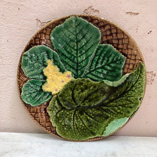Late 19th Century French Majolica Leaves Plate Clairefontaine, Circa 1890 For Sale - Image 5 of 5