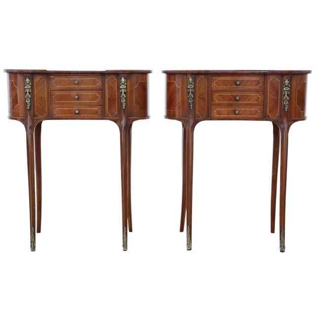 Vintage Kidney-Shaped Inlaid Veneer Bedside Tables, 1925, Set of 2 For Sale - Image 4 of 12