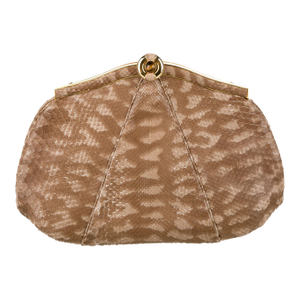 90s Judith Leiber Pouch Snakeskin Tan Beige Clutch Shoulder Bag Tiger Eye Gemstone Vintage
