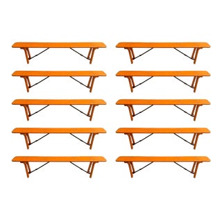 Mid-Century French Wood of Guinguette Village Folding Benches, 1960s, Set of 10 For Sale