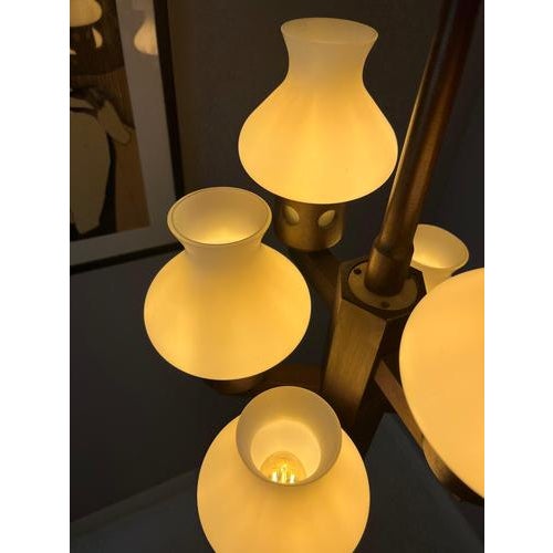 Dark Brown and White Wooden Chandelier with Opal Glass Glass from Vitrika For Sale - Image 6 of 11