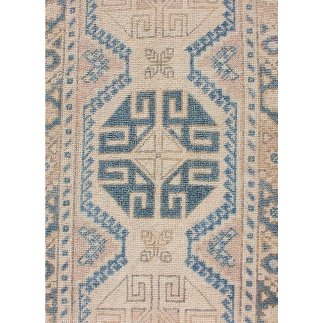 Vintage Turkish Oushak Runner in Soft Blue and Warm Beige Tones For Sale In Atlanta - Image 6 of 10