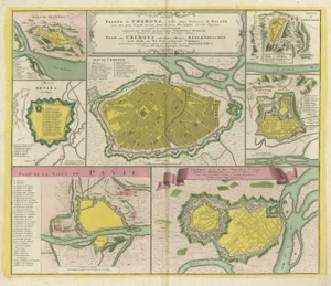 Antique Map with Plans of Cremona by Homann, 1734