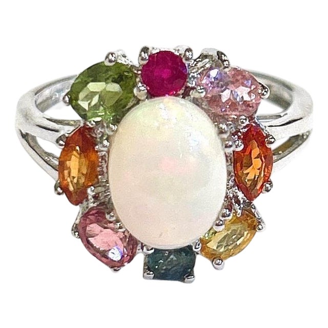 Bochic "Orient" Vintage Ruby, Tourmaline & Sapphires Cocktail Ring 18K & Silver For Sale
