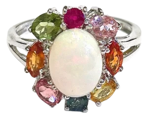 Bochic "Orient" Vintage Ruby, Tourmaline & Sapphires Cocktail Ring 18K & Silver
