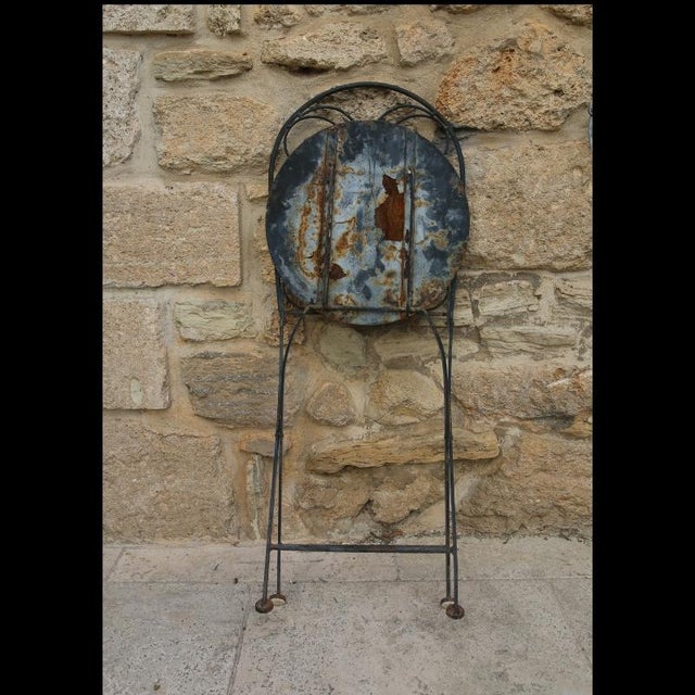 Green Vintage French Folding Garden Chair in Wrought Iron, 1970s For Sale - Image 8 of 9